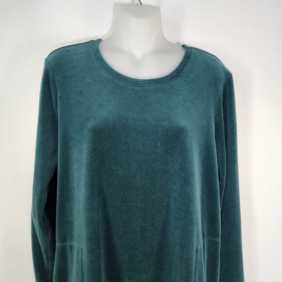 Denim & Co Shirt Top Womens Size MP Velour Tunic Green Pull On Pockets A390300 - Picture 3 of 10